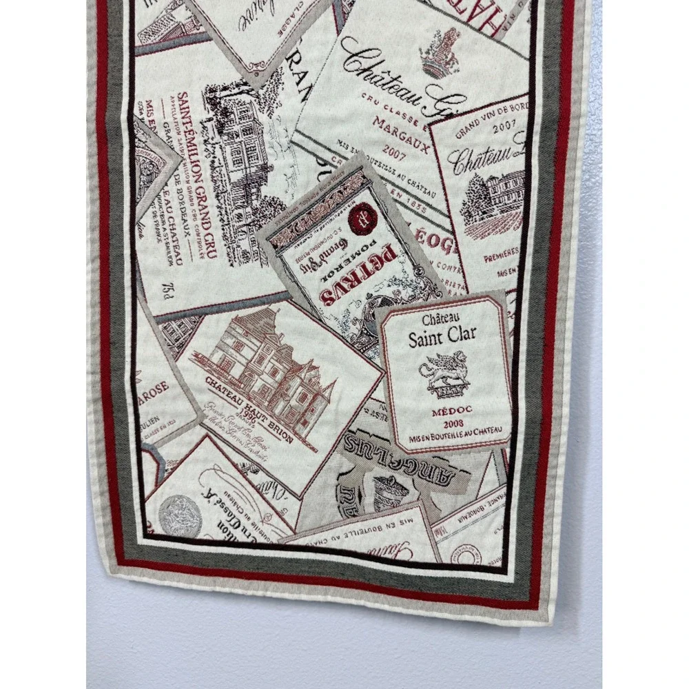 Made in France Table Runner Cream Wine Label Jacquard Woven‎ French Decor Safeco